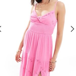 Hollister Twist Busy Tiered Midi Dress PINK
